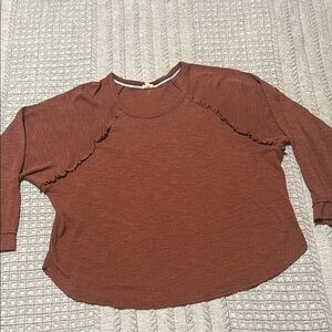Pilcro Brown Relaxed Ruffled 3/4 Sleeve Hoodie